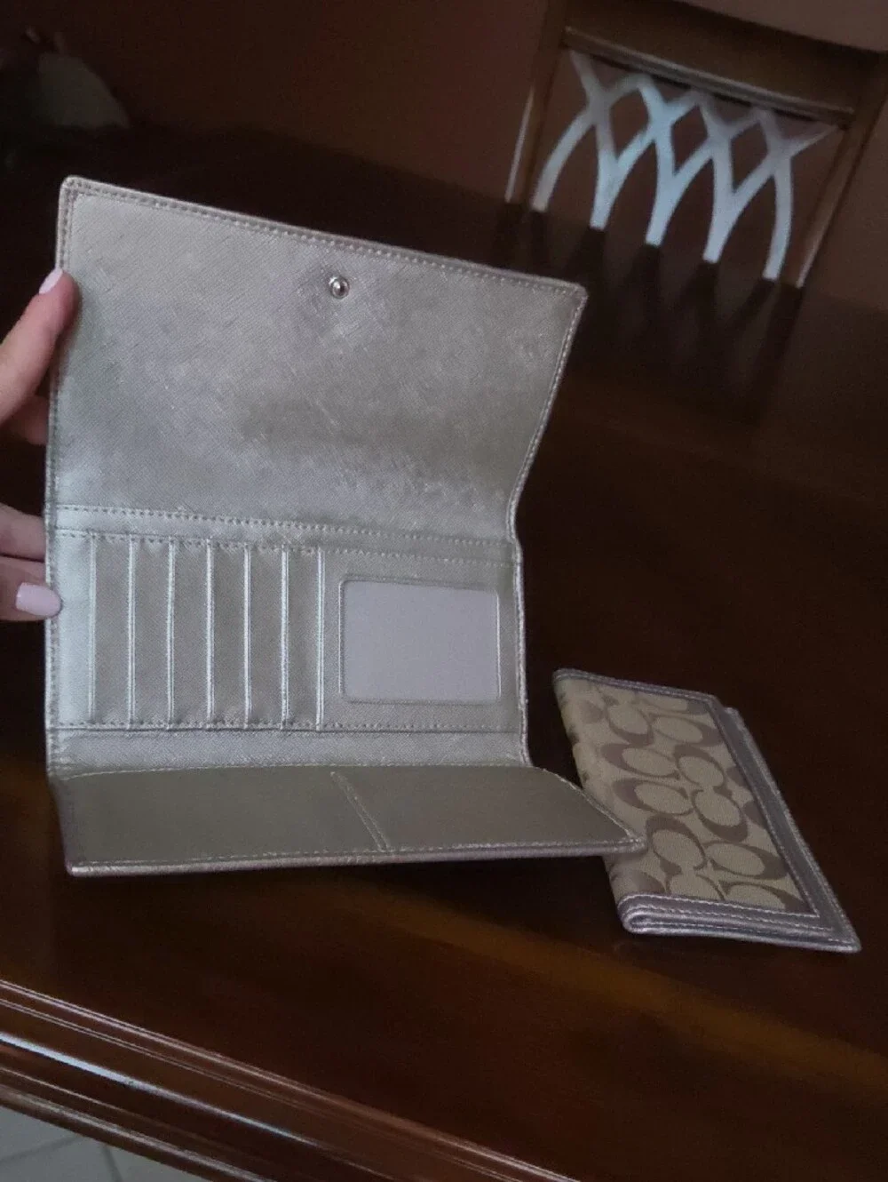 Coach Brown and Tan Signature Fold-Over Wallet